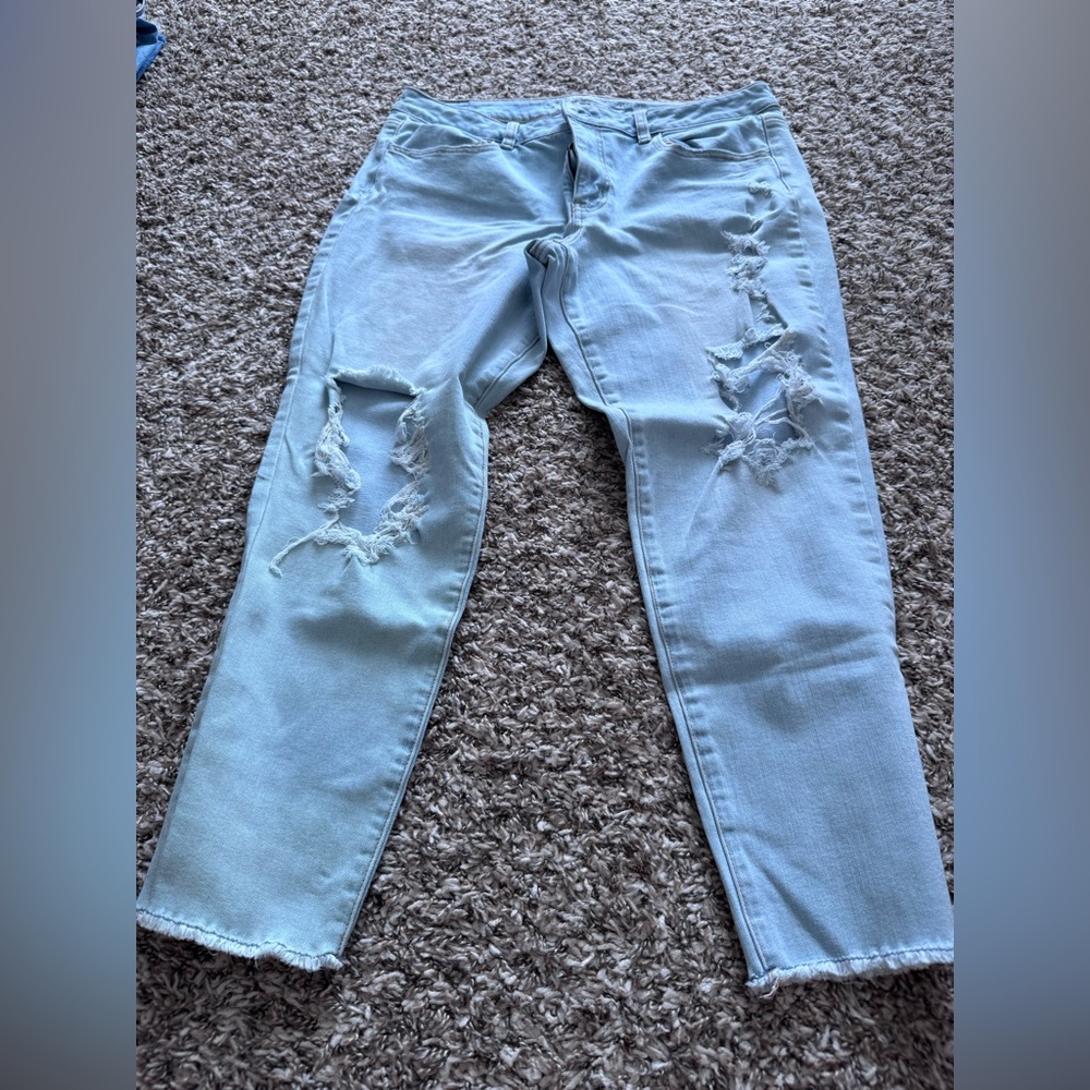 Light Blue Distressed Women Crop Jeans